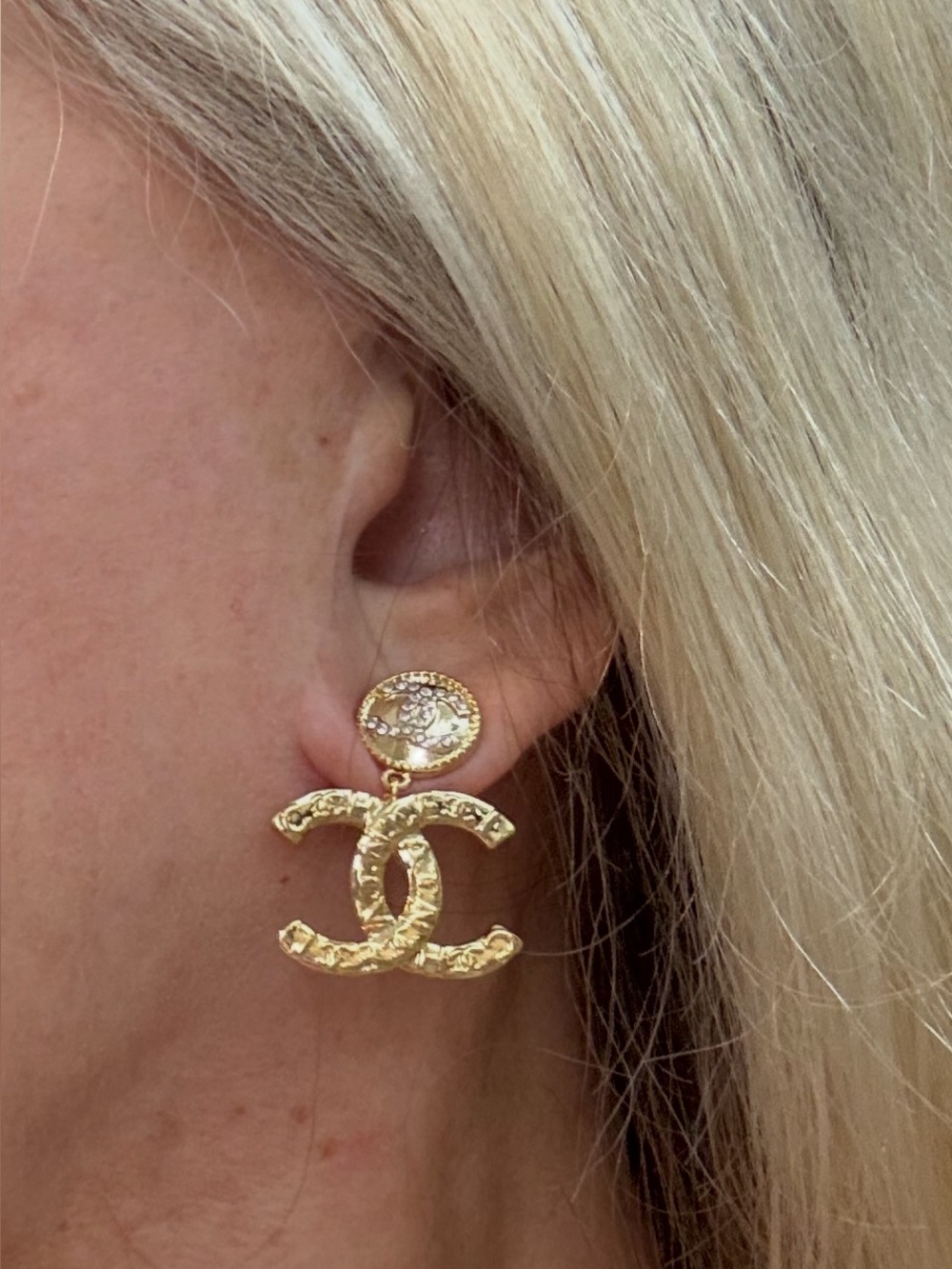 CHANEL Gold CC Drop Earrings with Crystal Accents - Gold - Picture 8 of 8